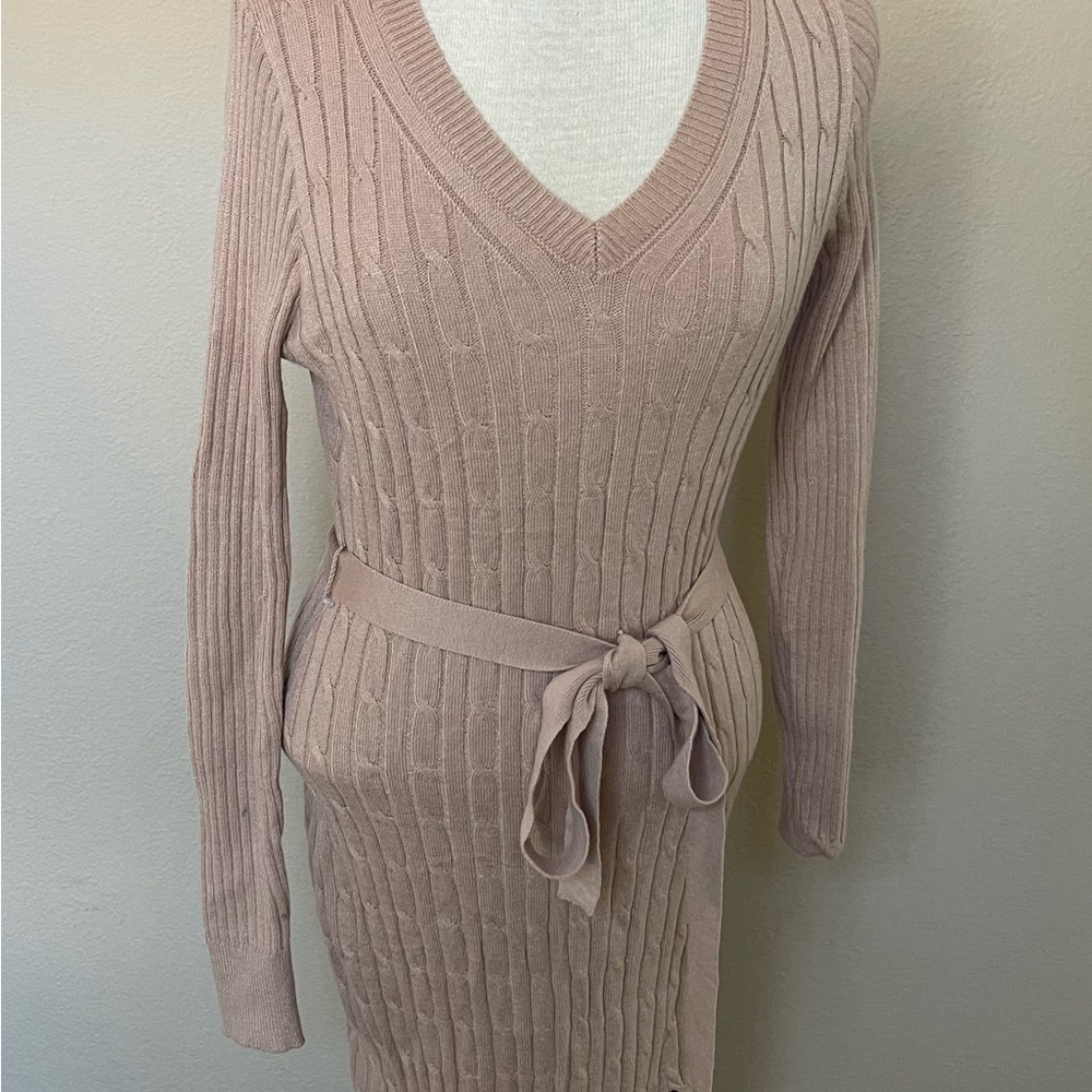 Merokeety Knit V-Neck Sweater Dress with Belt Medium